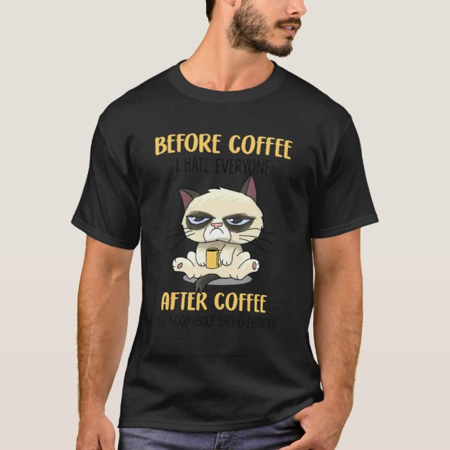 Camiseta Gato Gruñón Antes Del Café Odio A Todos Después De (Anverso)