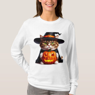 Camiseta Gato Gruñón Brujo Con Calabaza De Jack O Lantern �