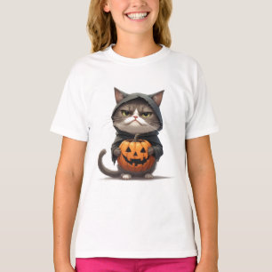 Camiseta Gato Gruñón Con Disfraz De Bruja De Calabaza Hallo
