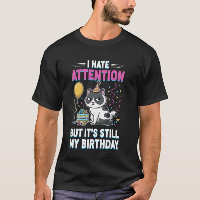 Camiseta Gato gruñón de cumpleaños con texto (Anverso)