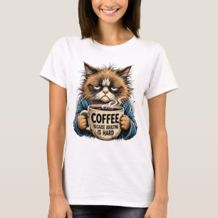 Camiseta Gato Gruñón Divertido Café Porque Ser Adulto Es Di