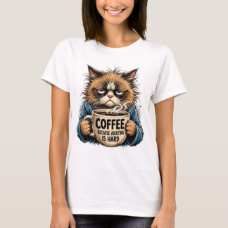 Camiseta Gato Gruñón Divertido Café Porque Ser Adulto Es Di
