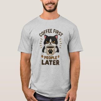 Camiseta Gato gruñón divertido café primero personas despué