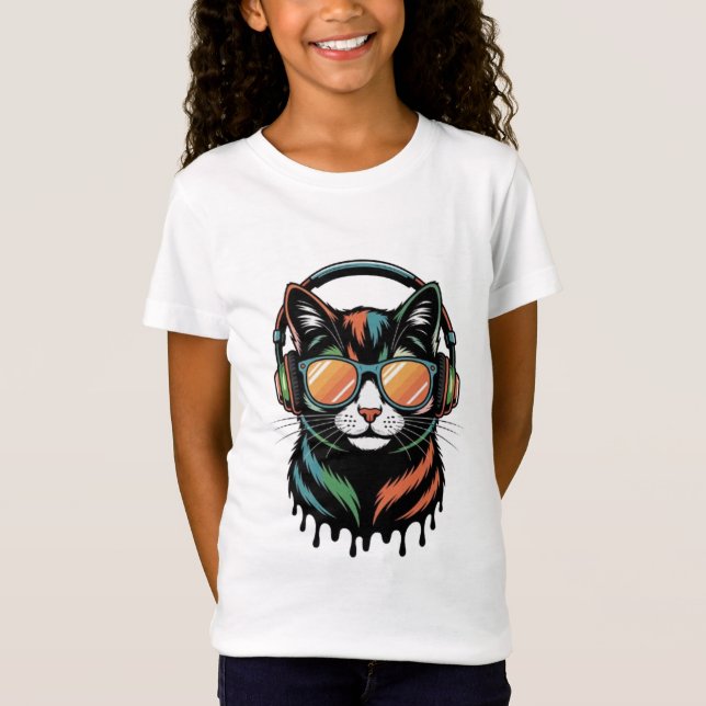 Camiseta Gato Guay con audífonos y gafas de sol (Anverso)