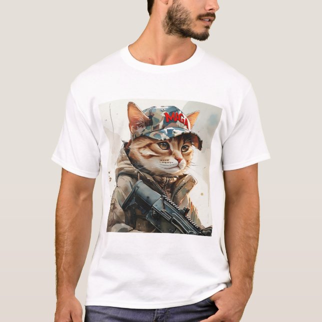 Camiseta Gato Guay MAGA con arma y camuflaje (Anverso)
