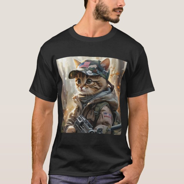 Camiseta Gato Guay MAGA con arma y camuflaje AMERICA (Anverso)
