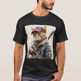 Camiseta Gato Guay MAGA con arma y camuflaje AMERICA