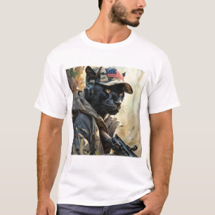 Camiseta Gato Guay MAGA con arma y pancarta NEGRA de camufl