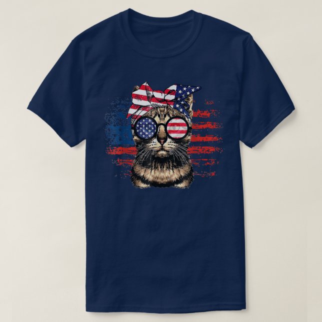 Camiseta Gato Guay Meowica Con Bandana Y Gafas De Sol Ameri (Diseño del anverso)