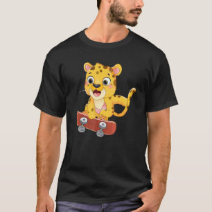 Camiseta Gato Guepardo Lindo Patinando Gato Guepardo Para G