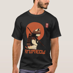 Camiseta Gato guerrero audaz en la clásica armadura samurai