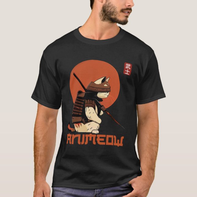 Camiseta Gato guerrero audaz en la clásica armadura samurai (Anverso)
