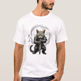 Camiseta Gato guerrero con una armadura, sosteniendo una es