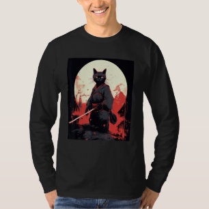 Camiseta Gato Guerrero Japonés Máscara Ninja Kitsune