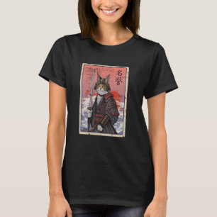 Camiseta Gato guerrero samurái gráfico, gato de arte japoné