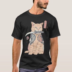 Camiseta Gato Guerrero Samurái Kat Arte de Tatuaje