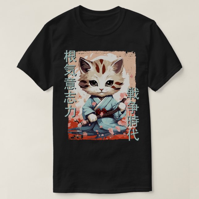 Camiseta Gato guerrero samurai Ninja Kitty Kawaii japonés 1 (Diseño del anverso)