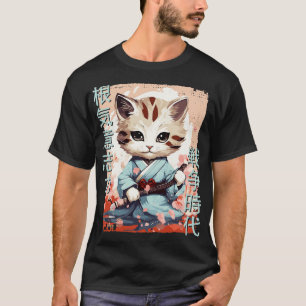 Camiseta Gato guerrero samurai Ninja Kitty Kawaii japonés 1