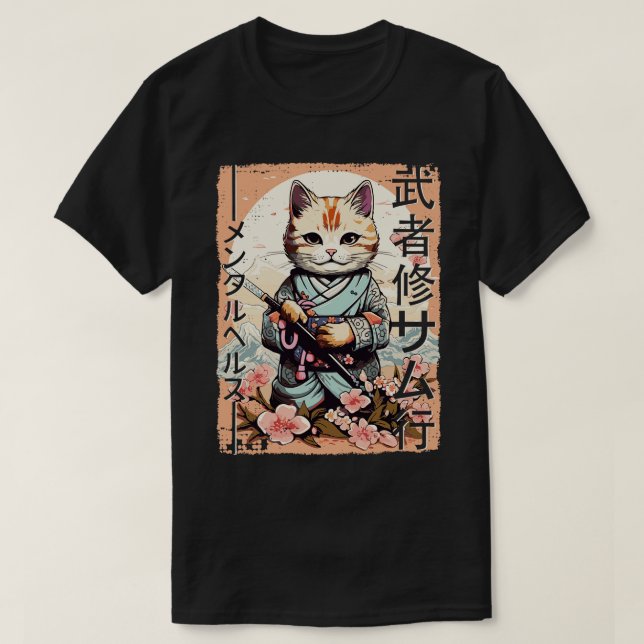 Camiseta Gato guerrero samurai Ninja Kitty Kawaii japonés 3 (Diseño del anverso)