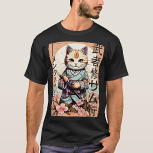 Camiseta Gato guerrero samurai Ninja Kitty Kawaii japonés 3
