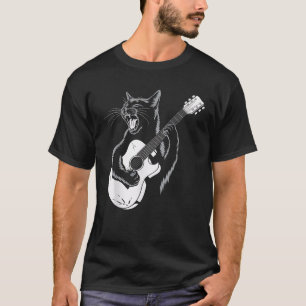 Camiseta Gato guitariano tocando guitarra acústica música f