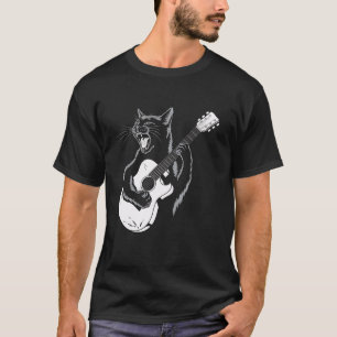 Camiseta Gato guitariano tocando guitarra acústica música f
