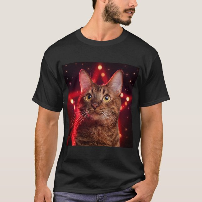 Camiseta Gato habanero marrón con fondo estrellado (Anverso)