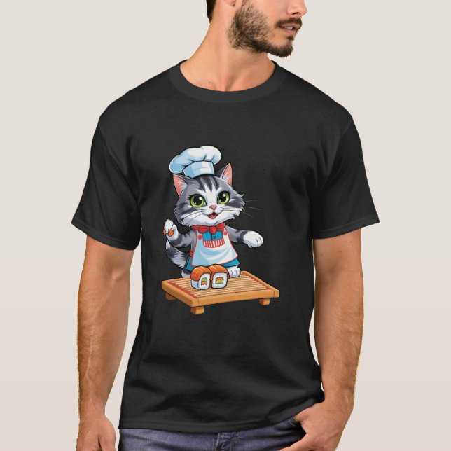 Camiseta Gato Haciendo Sushi Atimo Culinario Gato Kawaii Co (Anverso)