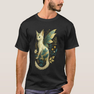 Camiseta Gato Hada Fantasía con Alas Florales Felino Mágico