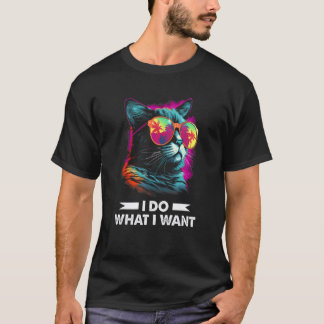 Camiseta Gato Hago Lo Que Quiero Con Gafas De Sol 70s 80s R