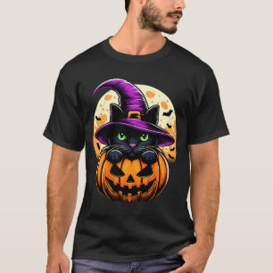 Camiseta Gato Halloween Calabaza Gato Negro Actuación