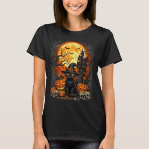 Camiseta Gato Halloween Calabaza Negro