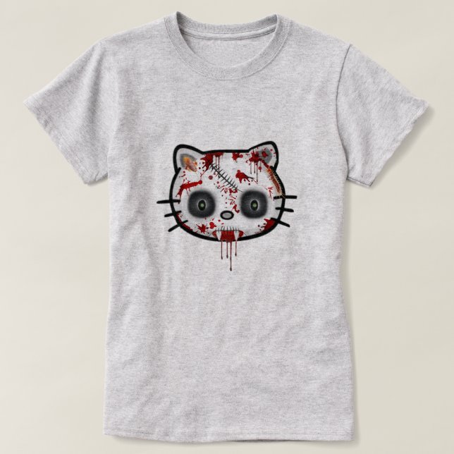 Camiseta Gato Halloween divertido del gatito del zombi (Diseño del anverso)