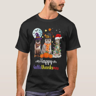 Camiseta Gato  Halloween Feliz Navidad Feliz Hallothanksma