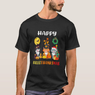 Camiseta Gato Halloween Navidad Feliz Hallothanksmas Día de