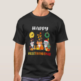 Camiseta Gato Halloween Navidad Feliz Hallothanksmas Día de