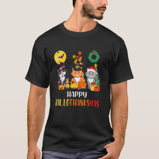 Camiseta Gato Halloween Y Feliz Navidad Feliz Hallothank