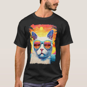 Camiseta Gato Hawaiano Blanco Pop Art