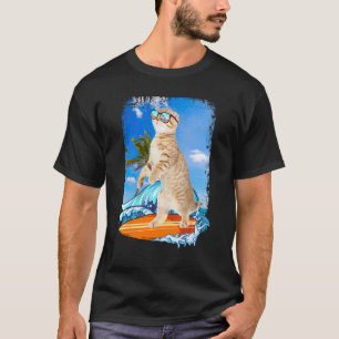 Camiseta Gato Hawaiano de Surfador Lindo Playa Vacaciones d