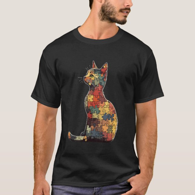 Camiseta Gato Hecho De Arte De Rompecabezas (Anverso)