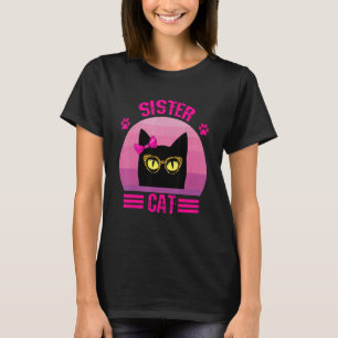 Camiseta Gato Hermana Menor Retro Lindo Con Gafas De Leopar