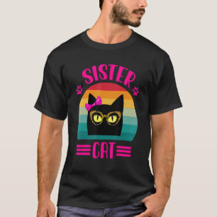 Camiseta Gato Hermana Pequeña Con Gafas De Leopardo Retro 