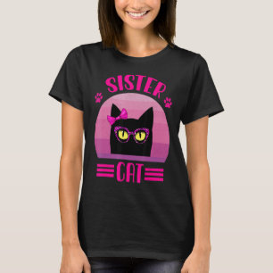 Camiseta Gato Hermana Retro Con Gafas Leopardo Rosa Gato