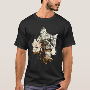 Camiseta Gato Hermoso Con Flores De Magnolias Mujeres Flora