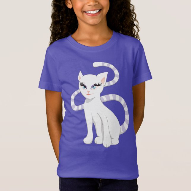 Camiseta Gato hermoso del blanco del dibujo animado (Anverso)