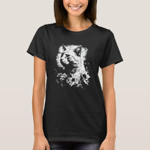 Camiseta gato hermoso y retrato de silueta de girasol w