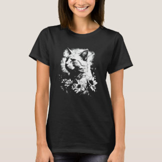 Camiseta gato hermoso y retrato de silueta de girasol w