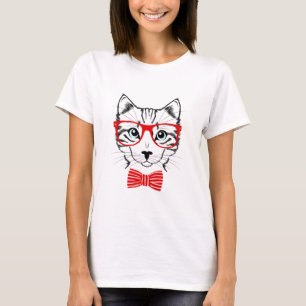 Camiseta Gato Hipster Con Gafas Rojas