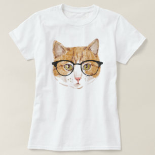 Camiseta Gato hipster (marrón y blanco)