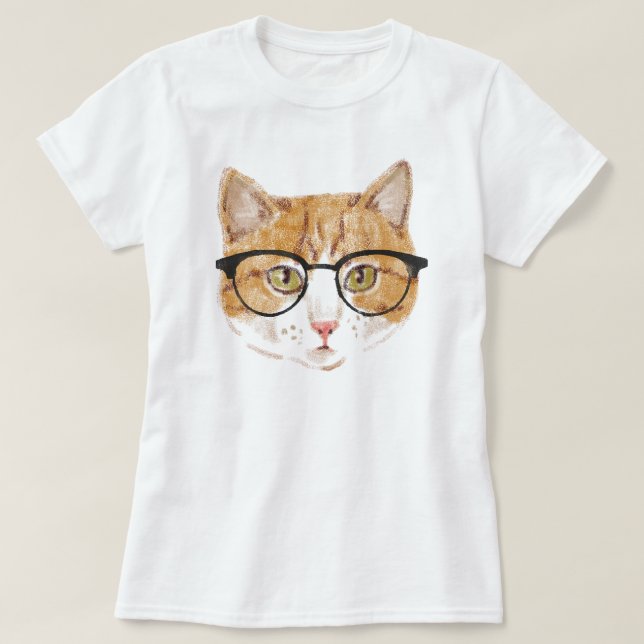 Camiseta Gato hipster (marrón y blanco) (Diseño del anverso)